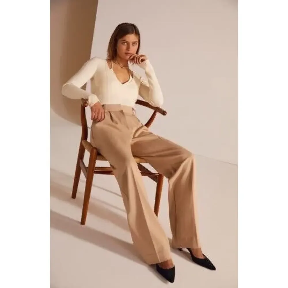 Favorite Daughter The Favorite Pleated Wide-Leg Pants Beige Size 12 NWOT - Picture 2 of 14